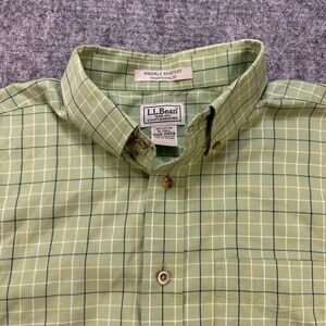 LL Bean Shirt Men Medium Tall Beige Kennebunk Plaid Holiday Office Business